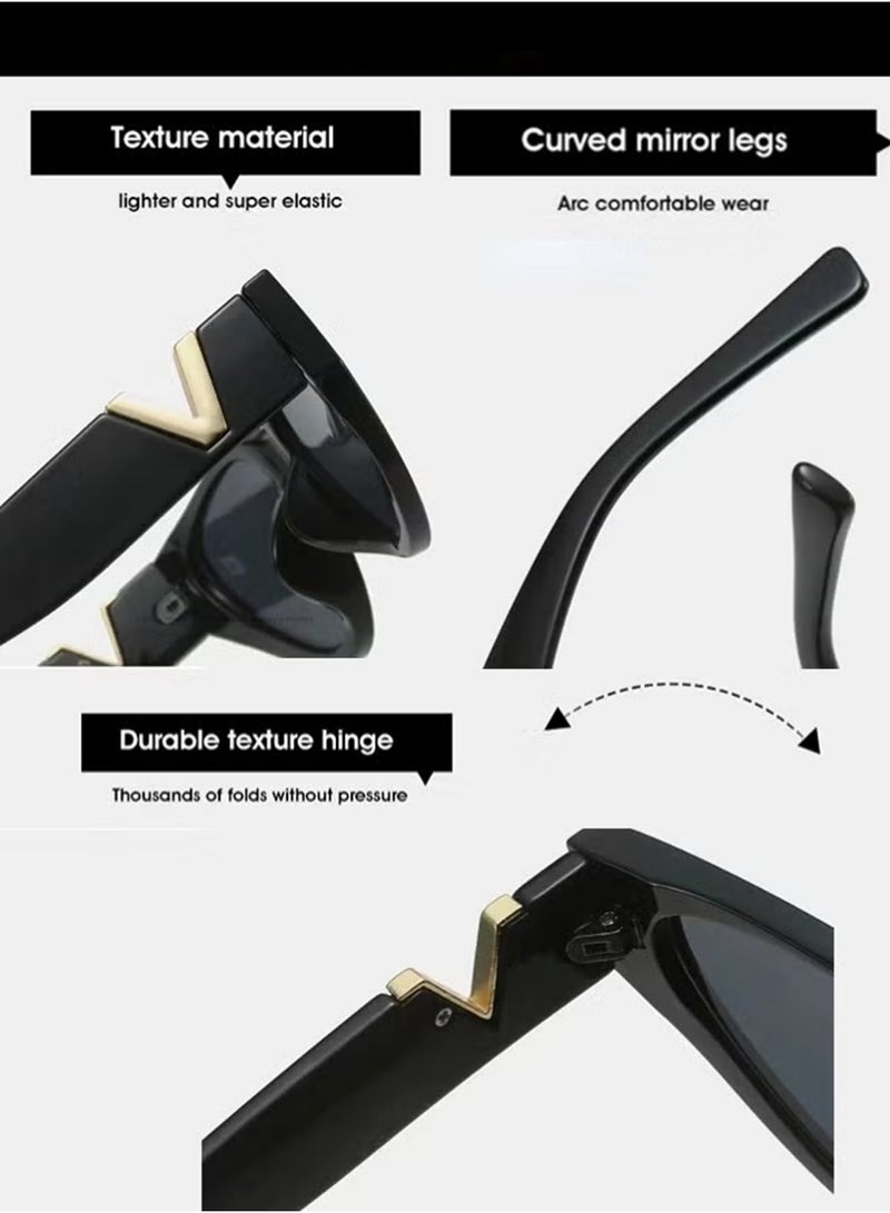 FRISKY Fashion Cat Eye Sunglasses for Women 90s Retro Trendy Y2K Aesthetic Vintage Small Black Shades 2 Pack - Image 2