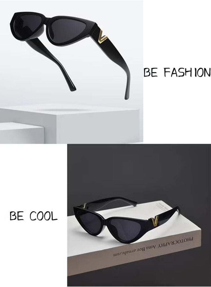 FRISKY Fashion Cat Eye Sunglasses for Women 90s Retro Trendy Y2K Aesthetic Vintage Small Black Shades 2 Pack - Image 4