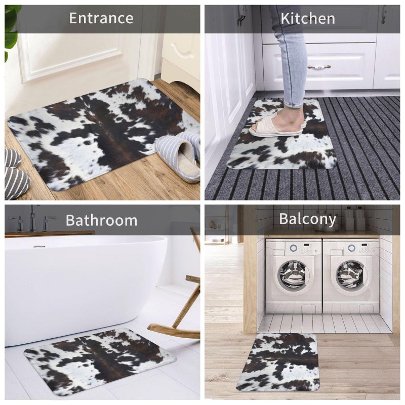 Poream Western Cowhide Cow Print Bath Mats Bathroom Decor  Soft Absorbent Cow Cowhide Bath Rug Non-Slip Floor Rug Carpets for Kitchen Bathroom Laundry Bedroom Living Room Decoration - Image 4