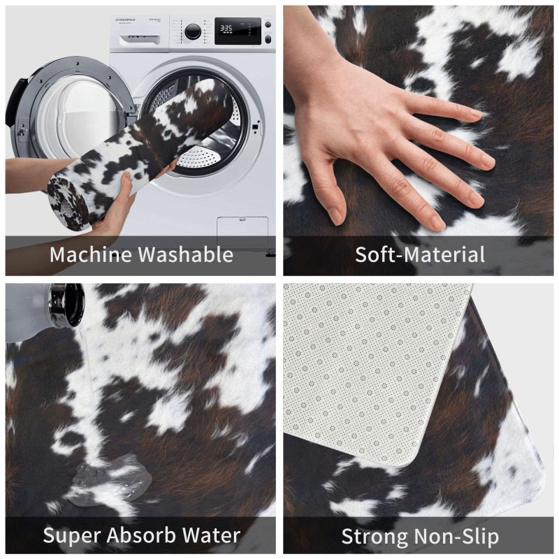 Poream Western Cowhide Cow Print Bath Mats Bathroom Decor  Soft Absorbent Cow Cowhide Bath Rug Non-Slip Floor Rug Carpets for Kitchen Bathroom Laundry Bedroom Living Room Decoration - Image 3