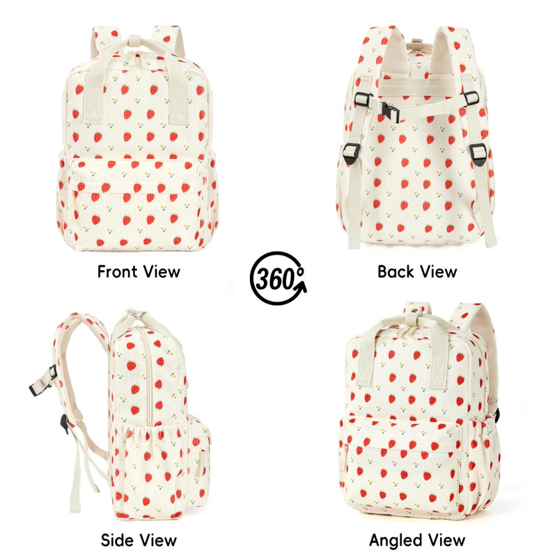 KingCheer Mini Corduroy Backpack Bookbag School Bag for Toddlers Girls and Boys Preschool Daycare Kindergarten 13'' H Lightweight Fits for Folder(Strawberry Daisy-Beige Corduroy) - Image 5