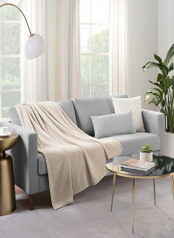 SERTA Cozy Plush Thick Fuzzy Super Soft Lightweight Throw Blanket for Bed, Couch, or Travel, Queen (90 in x 90 in), Taupe - Image 2
