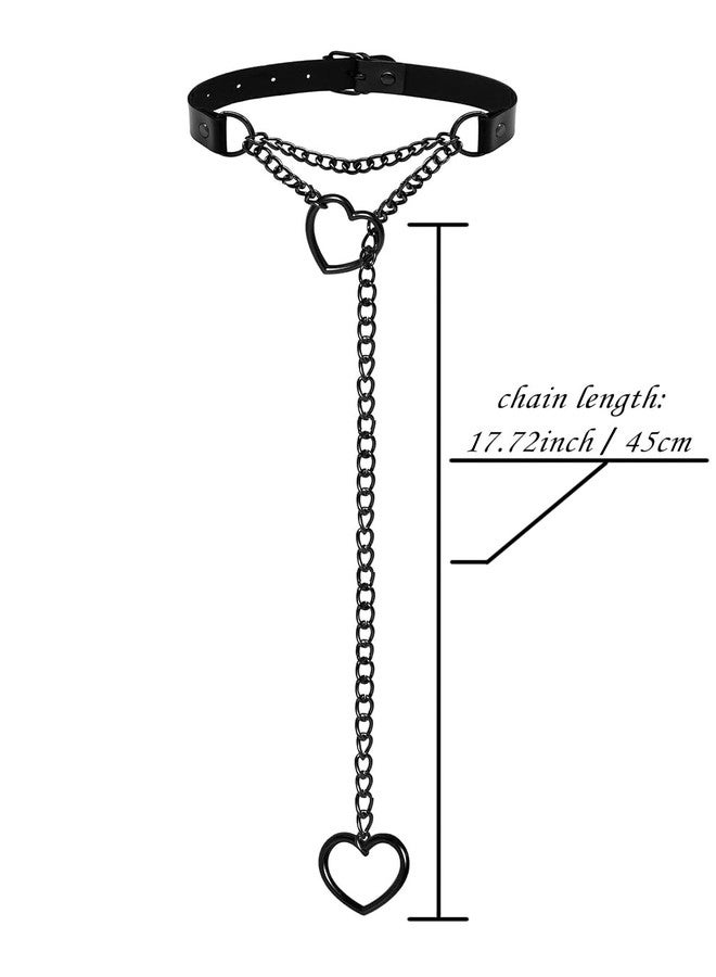 nylry 1PCS Black Choker Necklace for Women Leather Chokers Collar and Leash Set Goth Sexy Chokers for Women Heart Chain Choker Necklaces Jewelry Gift for Halloween Gothic Outfits Cosplay-double heart - Image 2