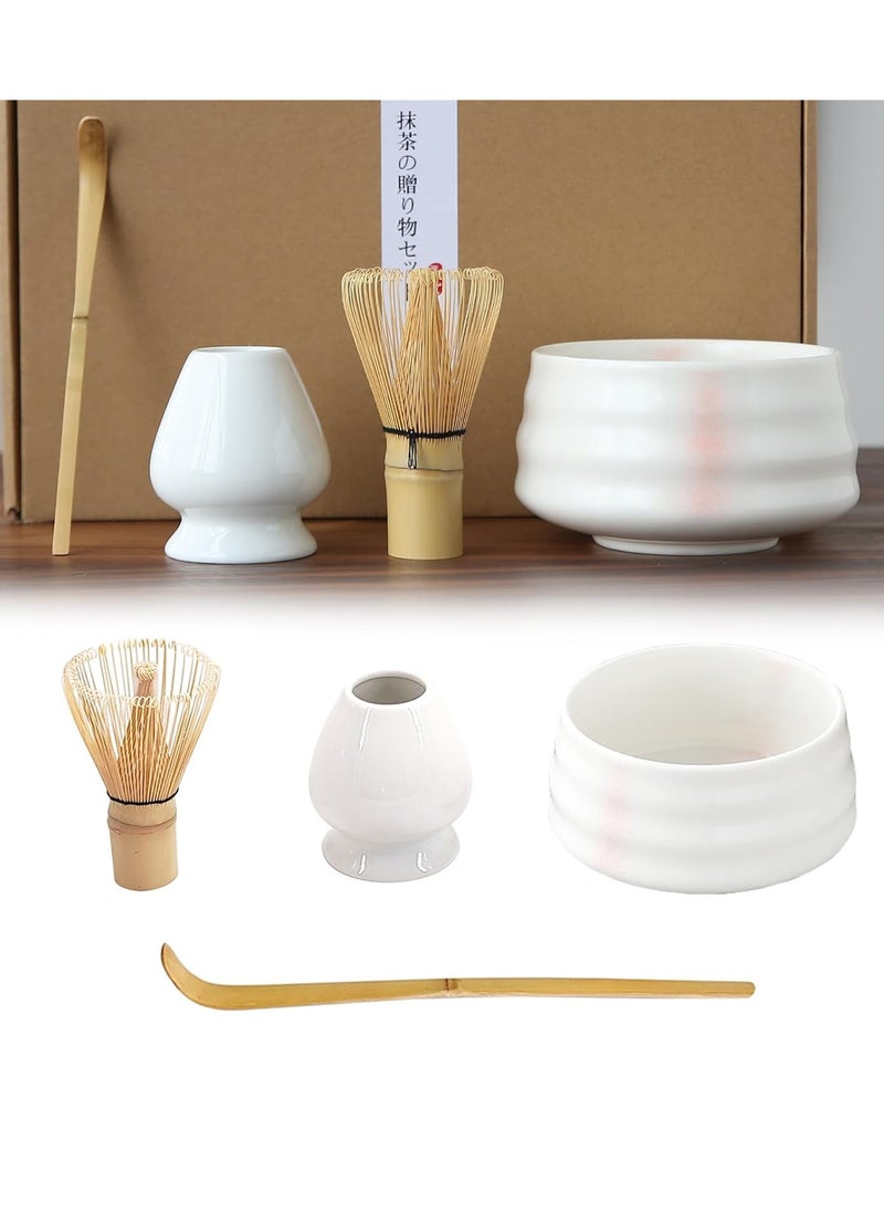 Arabest 4 Piece Matcha Tea Set Matcha Whisk Kit Matcha Ceramic Bowl Matcha Whisk, White Whisk Holder Traditional Scoop Perfect Set to a Traditional of Matcha Tool (Pink and White)  - Image 1
