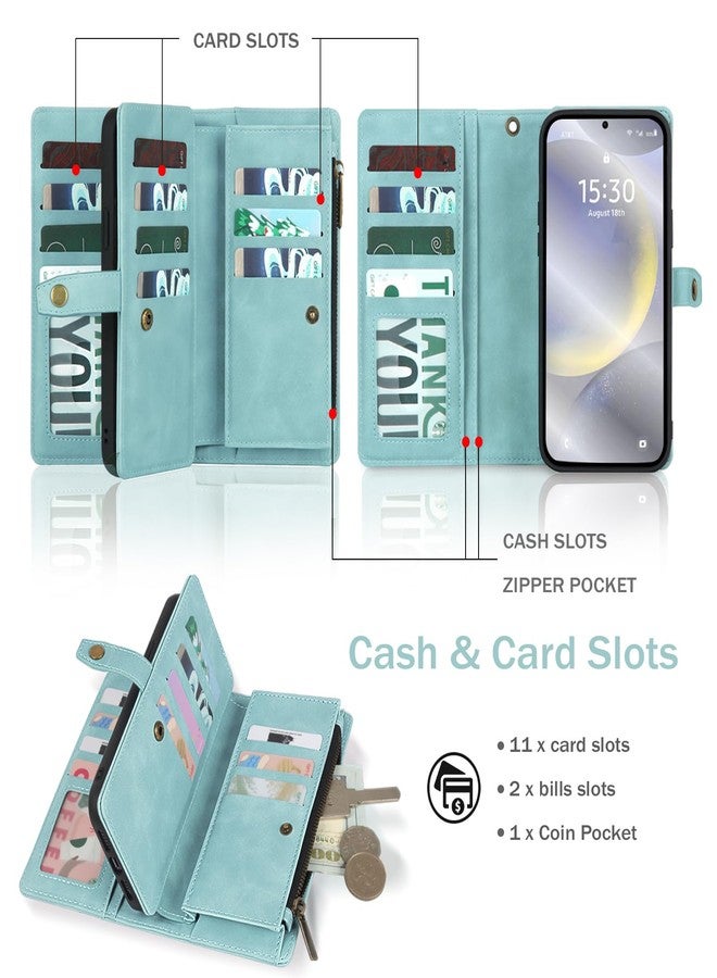 TwoHead for Samsung Galaxy S24 Wallet Case with Card Holder, Detachable Magnetic Phone Case for S24,PU Leather All-Round Protective Phone Case Wallet with Wrist Strap,Blue - Image 2