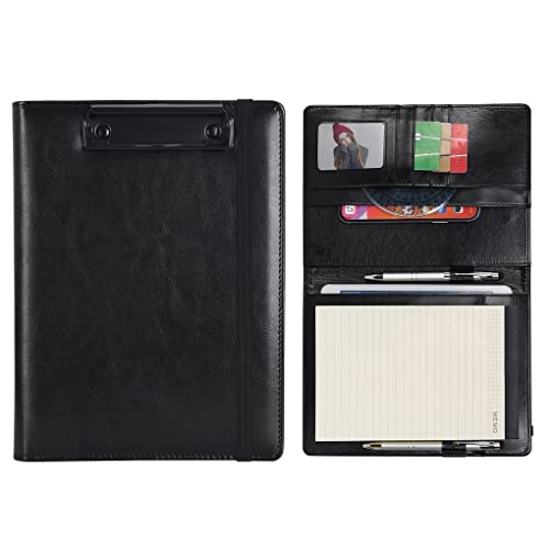 Wonderpool A5 PU Leather Clipboard Partfolio Recipe Binder Notepad Forms Holders Document Case - Interview Planner Meeting Writing Padfolio File for Office Travel School Hotel Restaurant (A5,Black) - Image 1