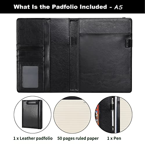 Wonderpool A5 PU Leather Clipboard Partfolio Recipe Binder Notepad Forms Holders Document Case - Interview Planner Meeting Writing Padfolio File for Office Travel School Hotel Restaurant (A5,Black) - Image 3