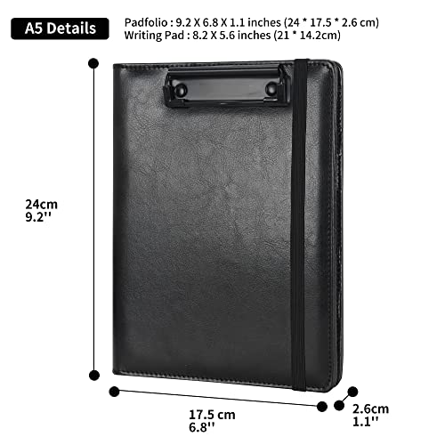 Wonderpool A5 PU Leather Clipboard Partfolio Recipe Binder Notepad Forms Holders Document Case - Interview Planner Meeting Writing Padfolio File for Office Travel School Hotel Restaurant (A5,Black) - Image 2