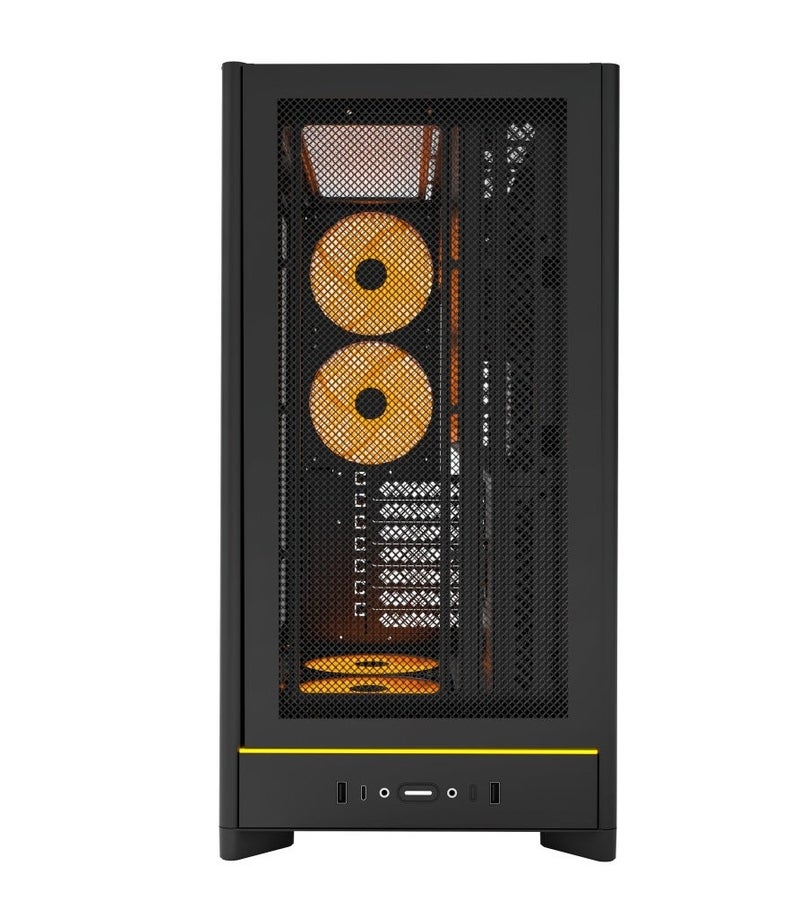 مونتك صندوق حاسوب الألعاب HS01 PRO (بمعيار ATX)، مزود بـ 5 مراوح GF120 V2 ARGB، ولوح زجاجي مقسّى، ومنفذ USB-C؛ يدعم اللوحات الأم ذات التوصيلات الخلفية (Back-Connect)، ويتسع لبطاقات رسوميات (GPU) بطول يصل إلى 420 مم ومبردات سائلة (Radiator) بمقاس 360 مم؛ اللون: أسود. - Image 4