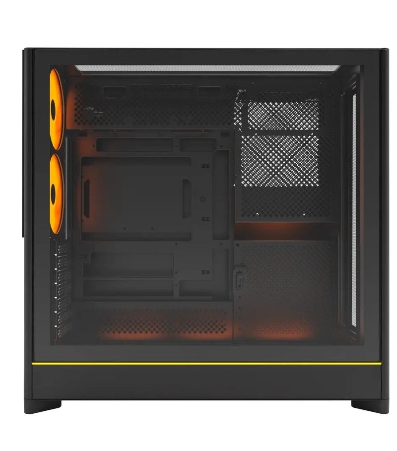 مونتك صندوق حاسوب الألعاب HS01 PRO (بمعيار ATX)، مزود بـ 5 مراوح GF120 V2 ARGB، ولوح زجاجي مقسّى، ومنفذ USB-C؛ يدعم اللوحات الأم ذات التوصيلات الخلفية (Back-Connect)، ويتسع لبطاقات رسوميات (GPU) بطول يصل إلى 420 مم ومبردات سائلة (Radiator) بمقاس 360 مم؛ اللون: أسود. - Image 5