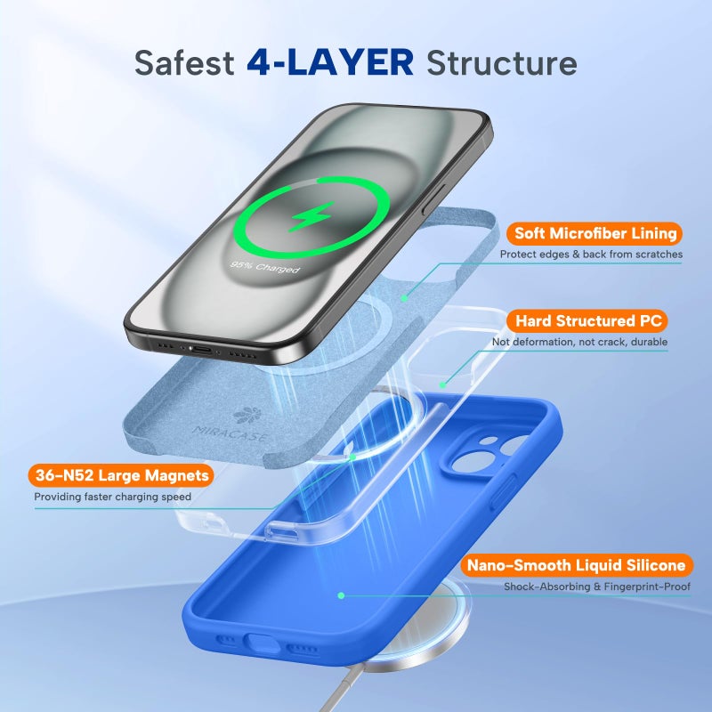 Miracase Compatible with iPhone 15 Case, [Soft Anti-Scratch Microfiber Lining], Liquid Silicone Case Gel Rubber Shockproof Drop Protection Phone Case for iPhone 15, Mediterranean Blue - Image 2