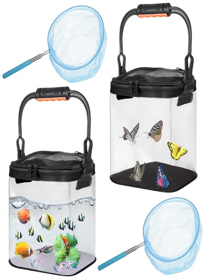 DANHMAO 2 Sets Catch Plastic Beach Aquarium Kit, Release Aquarium Box for Beach with Retractable Net Bag and Transparent Portable Handheld（Black） - Image 1