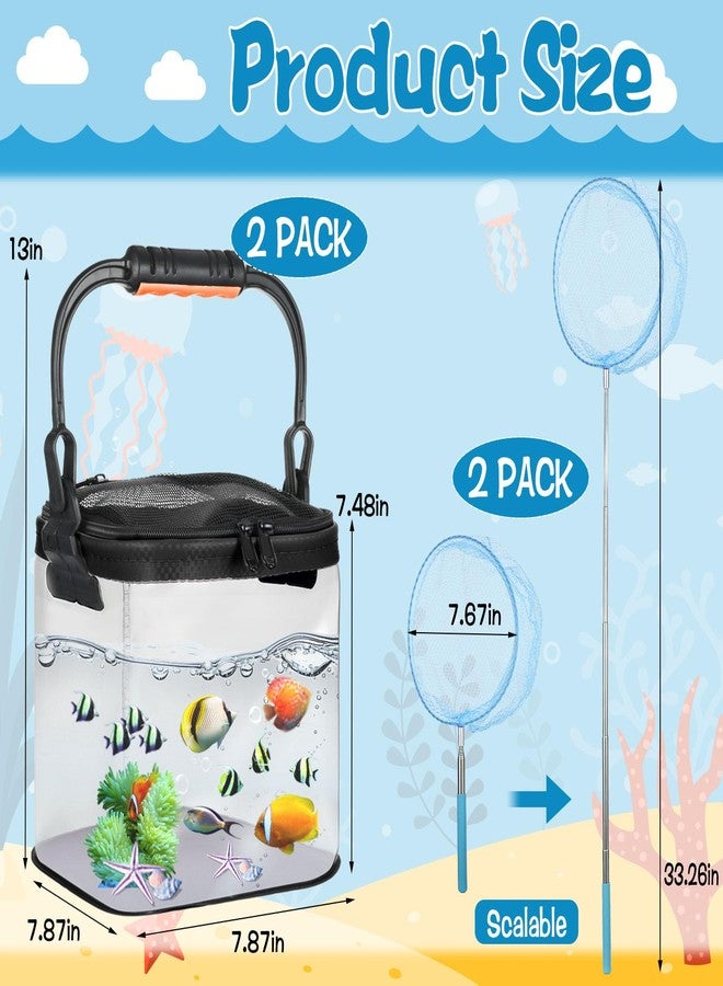 DANHMAO 2 Sets Catch Plastic Beach Aquarium Kit, Release Aquarium Box for Beach with Retractable Net Bag and Transparent Portable Handheld（Black） - Image 2
