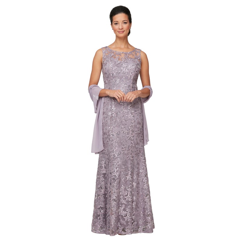 Alex Evenings Women's Long Sleeveless Mother of The Bride Dress with Shawl (Petite and Regular Sizes), Wisteria, 6 - Image 5