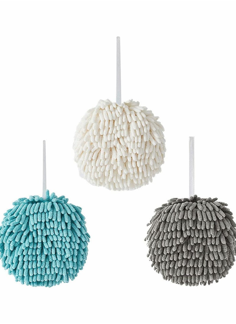 Generic - Super Fluffy Fuzzy Ball Towels - High Absorbent Hanging Bathroom Hand Towels, Decorative Chenille Towels for Instant Drying (3 Pack, Gray, White, Blue) - Image 1