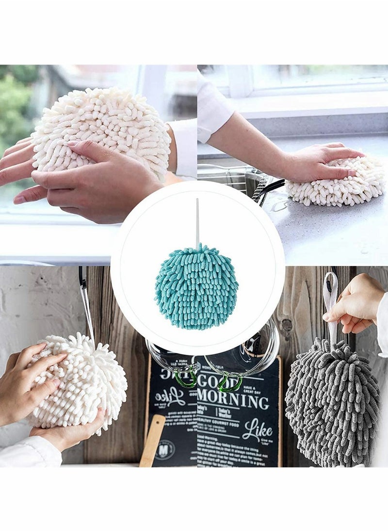 Generic - Super Fluffy Fuzzy Ball Towels - High Absorbent Hanging Bathroom Hand Towels, Decorative Chenille Towels for Instant Drying (3 Pack, Gray, White, Blue) - Image 1