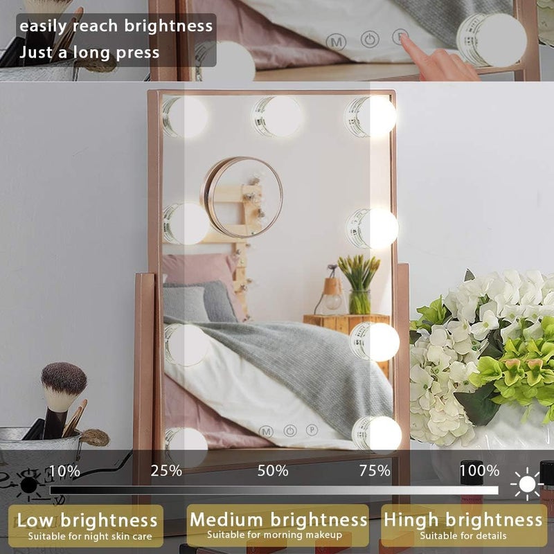 FENCHILIN Hollywood Mirror with Light Lighted Makeup Mirror Vanity Makeup Mirror Smart Touch Control 3 Colors Dimable Light Detachable 10X Magnification 360°Rotation (Rose Gold) - Image 4