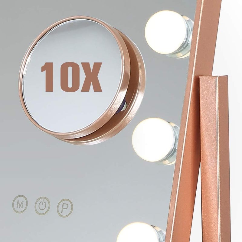 FENCHILIN Hollywood Mirror with Light Lighted Makeup Mirror Vanity Makeup Mirror Smart Touch Control 3 Colors Dimable Light Detachable 10X Magnification 360°Rotation (Rose Gold) - Image 3