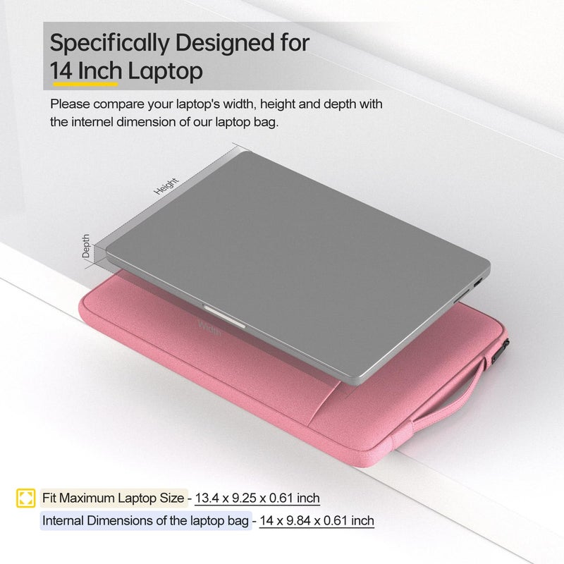 iKammo حقيبة كمبيوتر محمول 14 بوصة لأجهزة Asus Chromebook Vivobook14، Samsung Galaxy Chromebook Go، Lenovo ThinkPad 14/ Flex/Yoga، Dell Latitude، Acer HP Chromebook (وردي) - Image 2