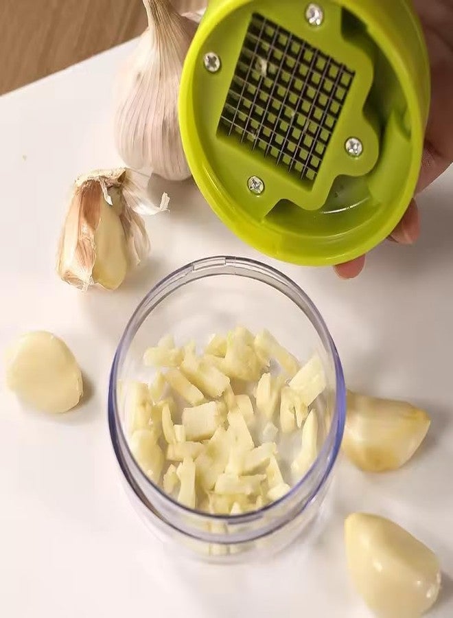 Emptycolor Mini Garlic Chopper and Press with Container, Emptycolor Manual Garlic Mincer Crusher Cutter Grinder, Stainless Steel Blades, Handheld Garlic Slicer Dicer Zoom Tool - Green - Image 2