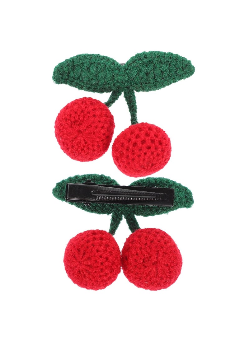 Beaupretty Beaupretty 2 PCS Cherry Bow Hair Clip Cherry Barrettes Hair Pin Hair Clip Crochet Hook Cherry Hair Accessories Child Yarn Brooch Cute Hair Accessories 