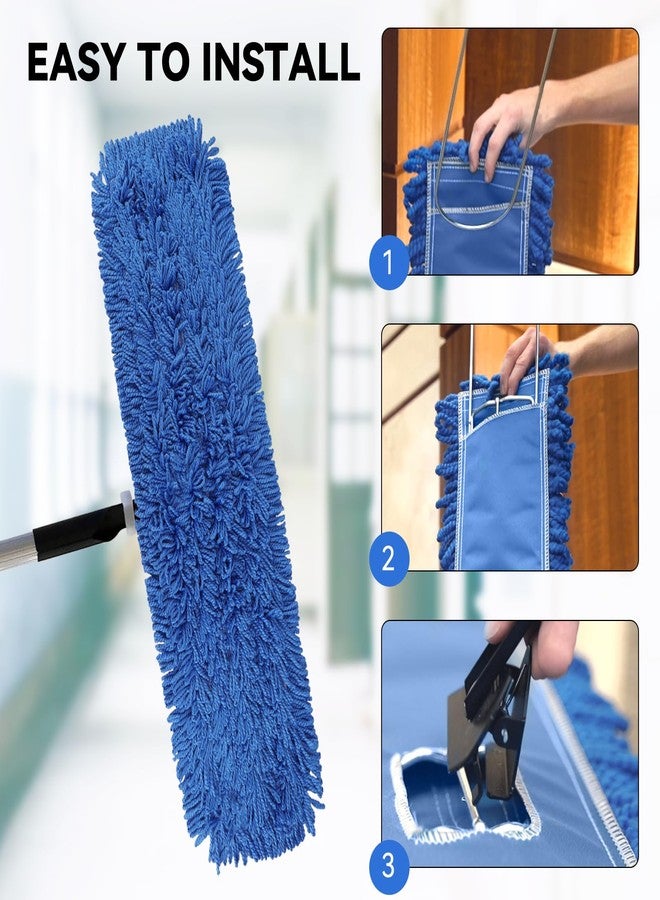 BeiLan 36 Inch Dust Mop Head: Replacement Medium Washable Commercial Mop Head - Sweeper and Janitorial Dust Mop Head Replacement Blue (Blue - 36 Inch, 3 Pack) - Image 3