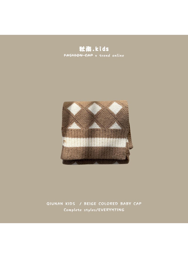 Autumn Kids Scarf 2024 Knitted Childrens Neck Wrap Khaki Diamond