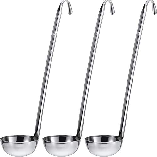 meekoo 3 Pieces Stainless Steel Ladle Soup Handle Ladle with Pouring Rim for Kitchen Cooking Soup Sauce2 oz