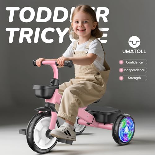 Umatoll Tricycle for Toddlers 25 Year Old Ajustable Toddler Bike Outdoor Toys Birthday Gift for Girl Age 24 Trike with Light up Wheels - Image 5