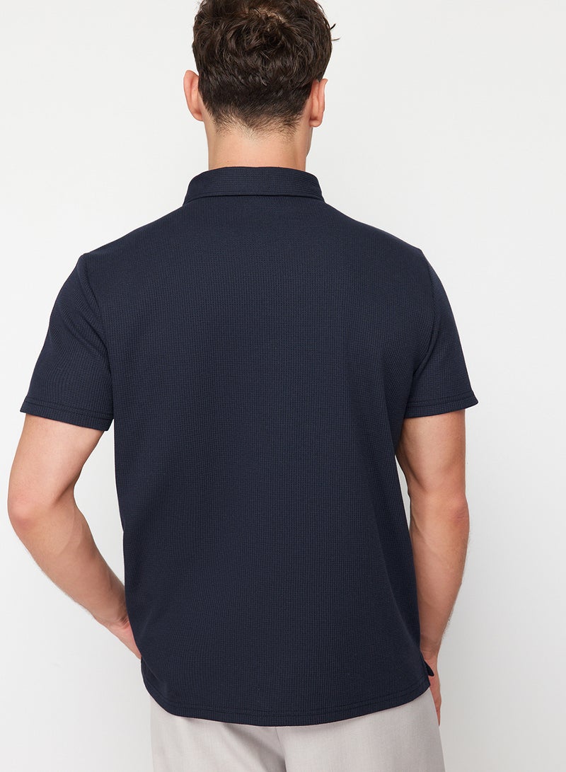 trendyol Navy Blue Textured Embroidered Polo Collar T-Shirt - Regular Cut TMNSS24PO00046 - Image 5