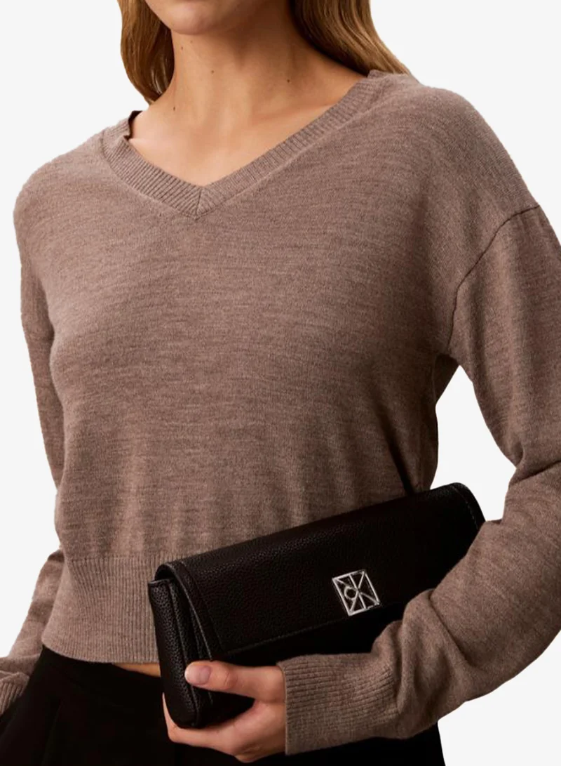 Calvin Klein Emblem Pebble Grain Chain Strap Clutch