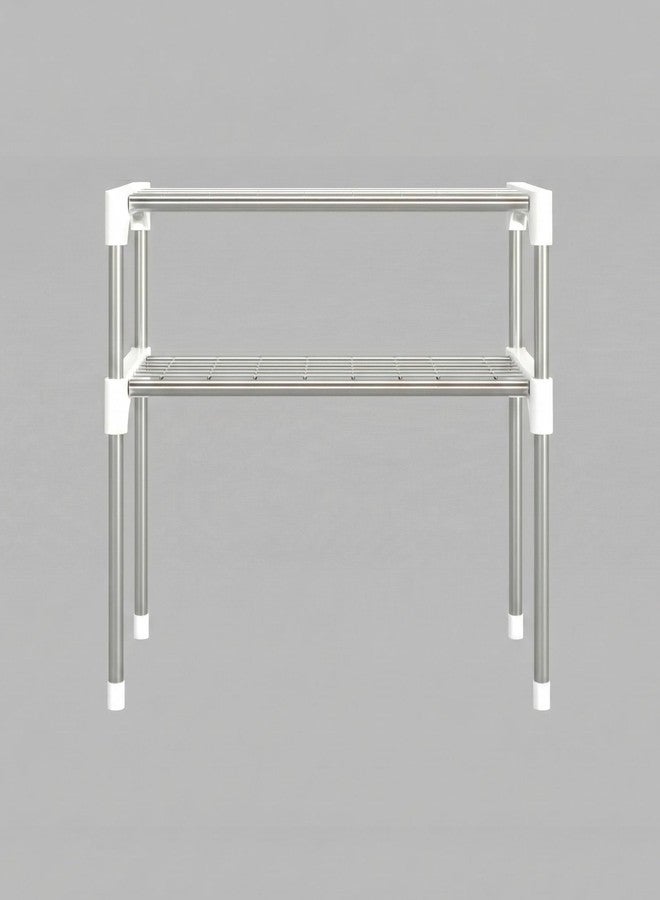 TARKAN Stainless Steel Microwave Oven Rack, 2-Tier Kitchen Storage Organizer, Silver, 57x30x48 cm, Holds 5 Kg Per Shelf - Image 5
