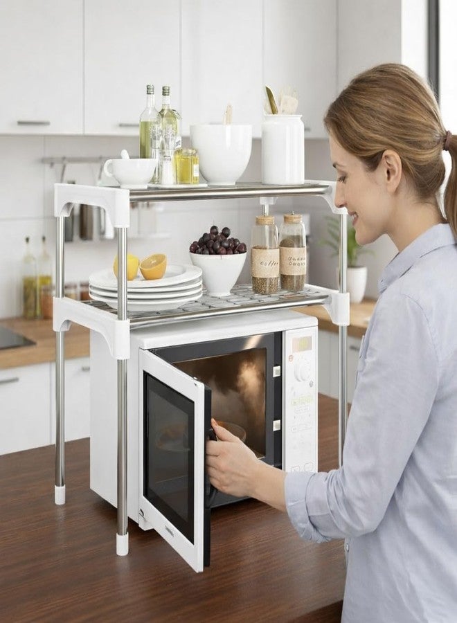 TARKAN Stainless Steel Microwave Oven Rack, 2-Tier Kitchen Storage Organizer, Silver, 57x30x48 cm, Holds 5 Kg Per Shelf - Image 3