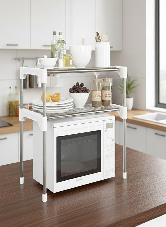 TARKAN Stainless Steel Microwave Oven Rack, 2-Tier Kitchen Storage Organizer, Silver, 57x30x48 cm, Holds 5 Kg Per Shelf - Image 1