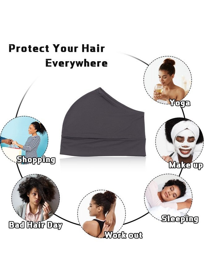 Haysandy 4 Pieces Satin Head Wrap Satin Lined Hair Cover Sleep Cap No Fading Slouchy Skull Night Sleeping Beanie For Frizzy Curly Hair (Black Coffee Wine Red Navy Blue)  - Image 4
