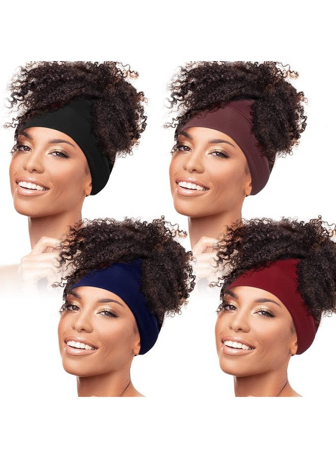 Haysandy 4 Pieces Satin Head Wrap Satin Lined Hair Cover Sleep Cap No Fading Slouchy Skull Night Sleeping Beanie For Frizzy Curly Hair (Black Coffee Wine Red Navy Blue)  - Image 2