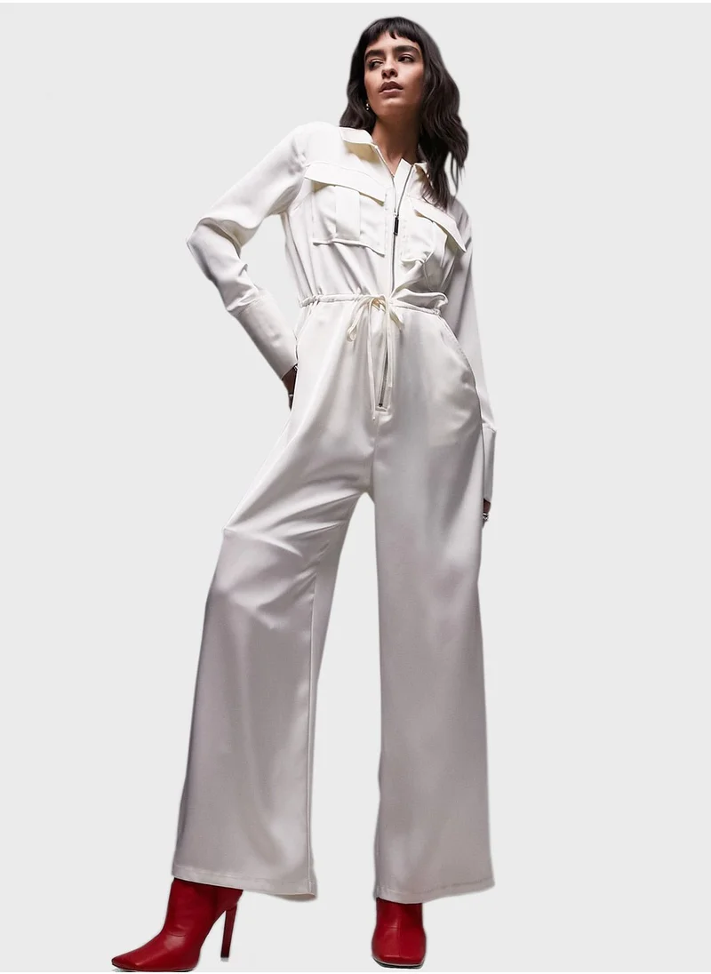 TOPSHOP Satin cargo jumpsuit