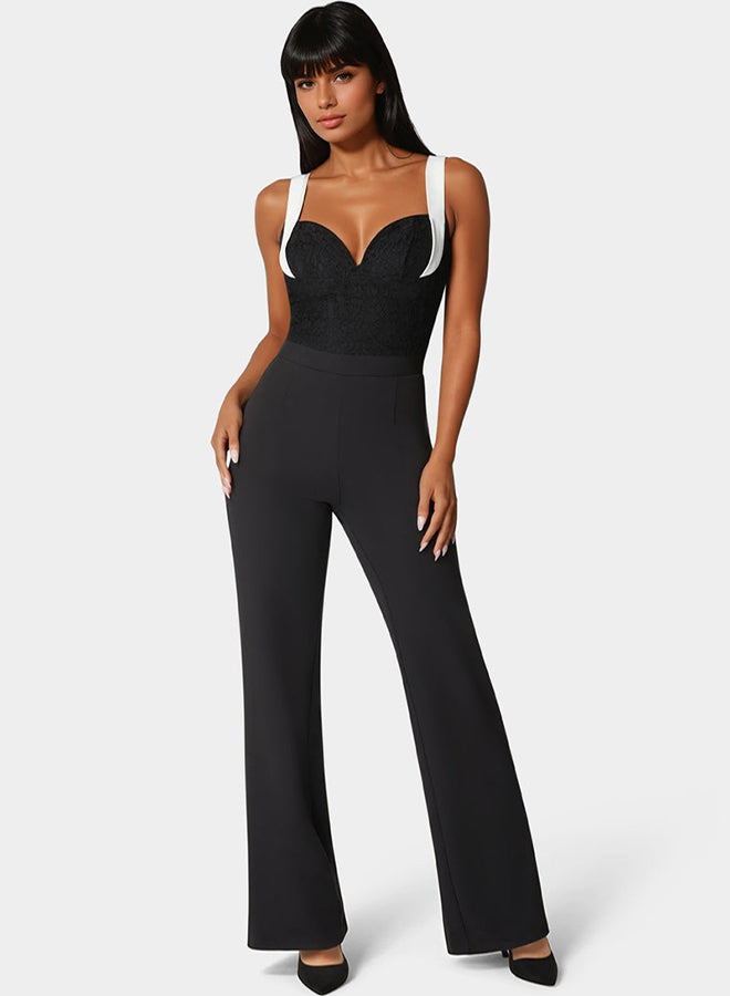 bebe Lace Insert Flared Jumpsuit  - Image 2