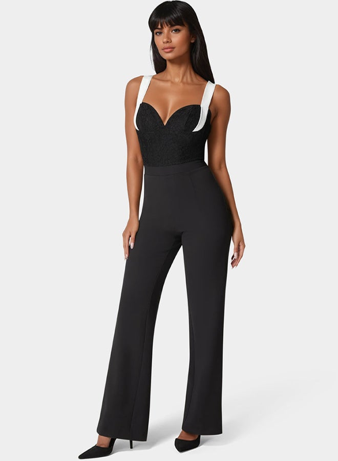 bebe Lace Insert Flared Jumpsuit  - Image 3