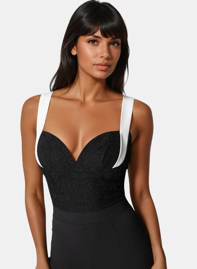 bebe Lace Insert Flared Jumpsuit  - Image 1
