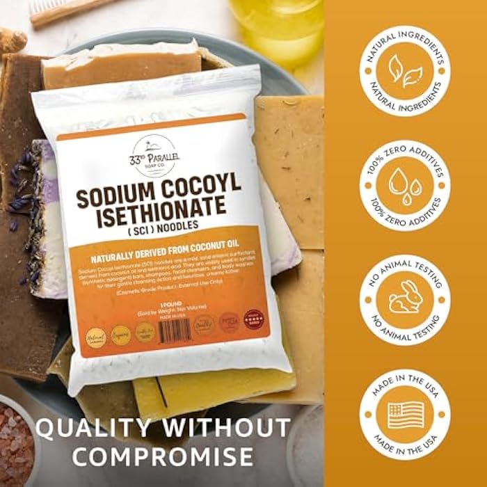 33RD PARALLEL SOAP CO. Sodium Cocoyl Isethionate (SCI) Noodles (2 Lbs / 32oz) | Natural Gentle Coconut-Based Cleanser, Sulfate-Free Surfactant for Shampoo Bars, Body Wash, Facial Cleanser & Syndet Bars | 2 POUNDS - Image 3