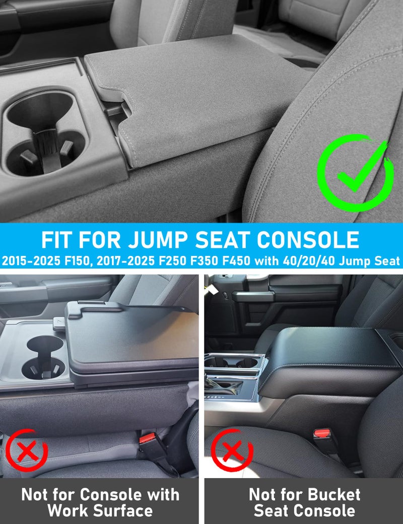 Sinvanho Center Console Armrest Cover for 2015-2025 Ford F150 F250 F350 F450 F550 with 40/20/40 Jump Seat, PU Leather Middle Console Cover Seat Box Lid Protective Cover Cushion Pad, Truck Accessories - Image 2
