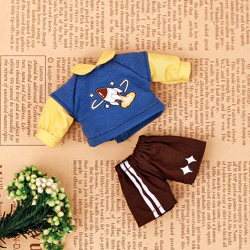 OB11 Doll Clothing Set Sweater Outfit Blue and yellow hoodie suit