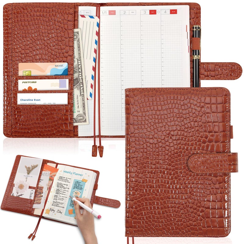 SKLENICE PU Leather Cover for A5 Notebooks Brown Planner Cover Compatible with Hobonichi Cousin Stalogy and MD A5 Journal Cover with Pen Loop Pockets for Refillable Notebook Planner - Image 1