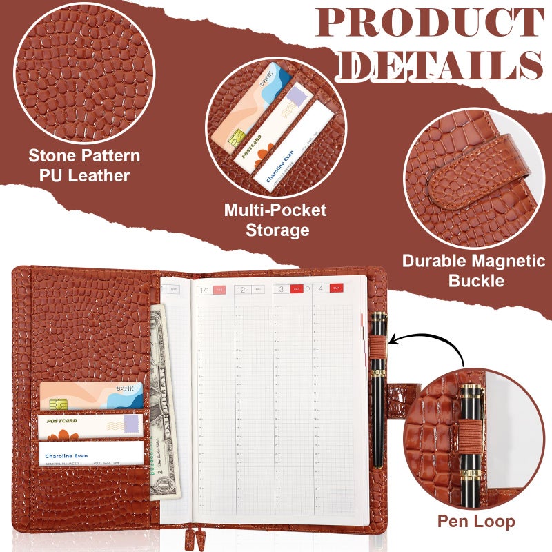 SKLENICE PU Leather Cover for A5 Notebooks Brown Planner Cover Compatible with Hobonichi Cousin Stalogy and MD A5 Journal Cover with Pen Loop Pockets for Refillable Notebook Planner - Image 3