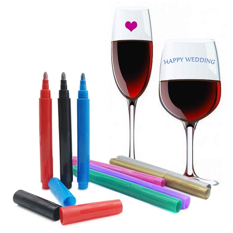 CNYMANY ANIN 8 Pcs of Wine Glass Markers, CNYMANY Erasable Washable Name It Marker Pens for Glassware Window - 8 Colors - Image 1