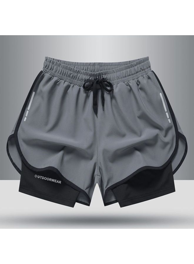 Men's Swimming Trunks Double-layer Anti-embarrassment Quick-drying Breathable Three-point Shorts Hot Spring Swimsuit Beach Pants Surfing Cross-border-Color:Gray + 【new-double Layer Anti-embarrassmen - Image 1