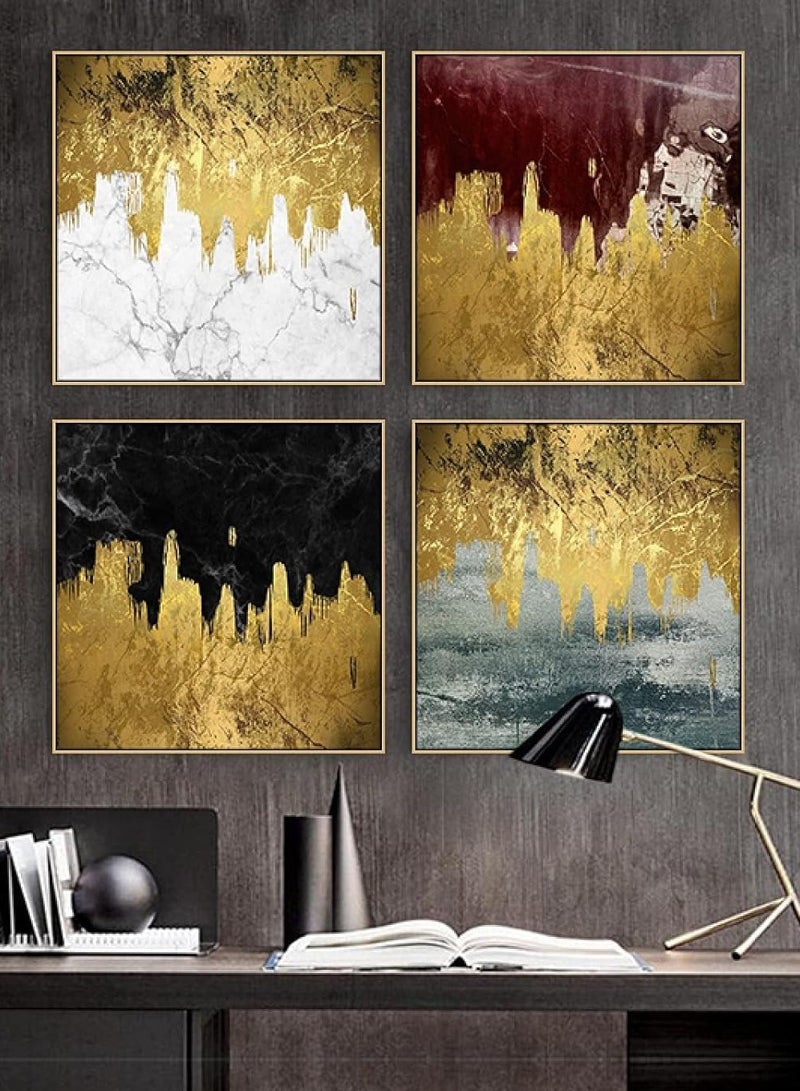إيونتو مجموعة من 4 لوحات فنية جدارية فاخرة من البورسلين الكريستالي التجريدي - لوحات زخرفية بإطارات من الألومنيوم الذهبي لغرفة المعيشة وغرفة النوم والمكتب وديكور المنزل الحديث - Image 1
