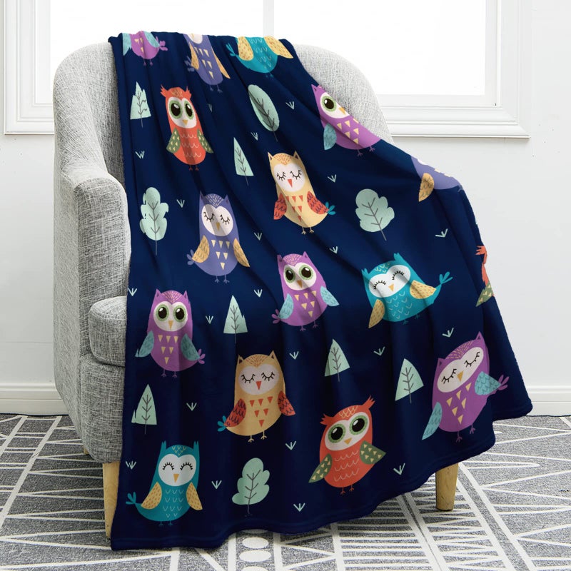 Jekeno Owl Blanket Gifts for Women Kids Girls Mom Home Bedroom Living Room Mothers Day Decor Soft Cozy Lightweight Throw Blankets Navy Blue 50x60