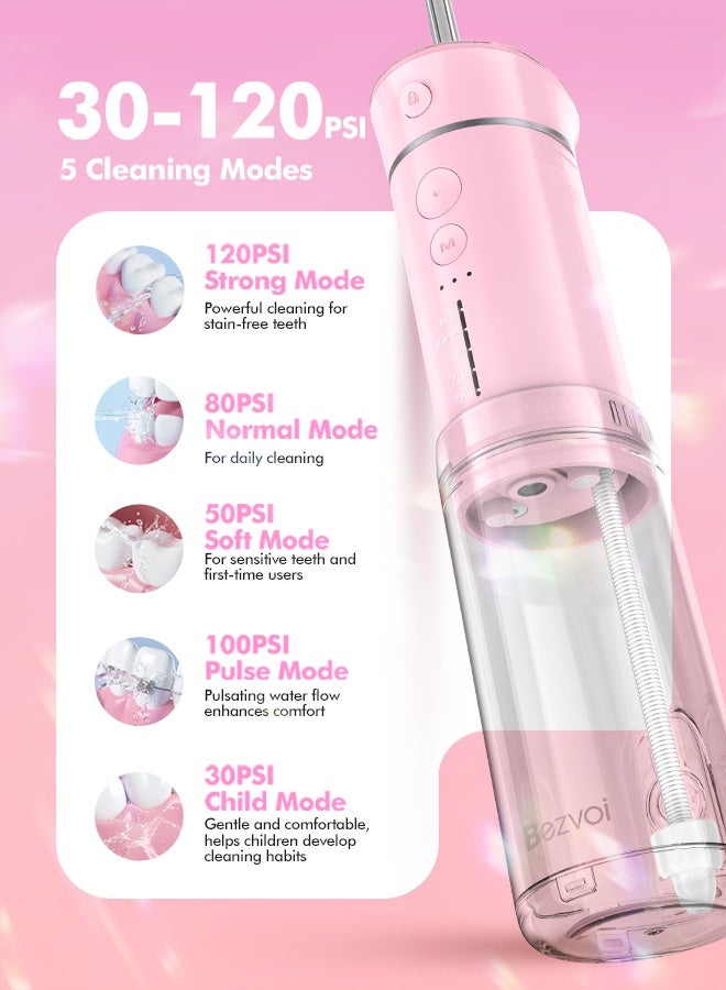 Bezvoi Water Flosser Mini Cordless Portable: 5 Modes Water Dental Floss with Telescopic Water Tank, 6 Tips, IPX7 Waterproof Oral Irrigator for Teeth Cleaning Gums,Orthodontic,Braces Dental Care - Image 4